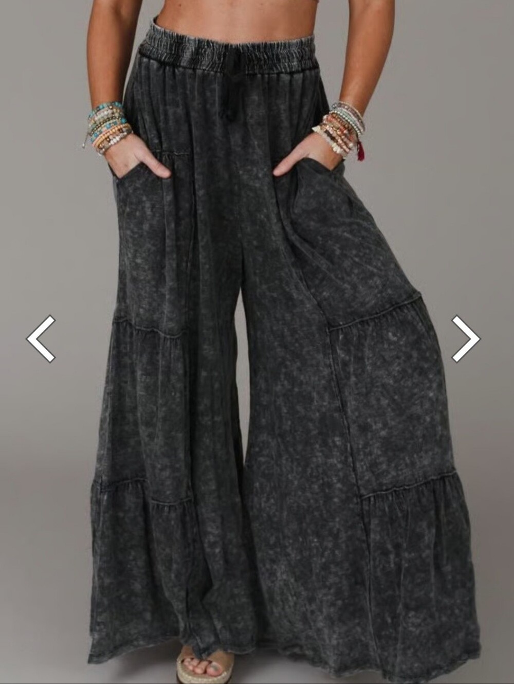 Oli & Hali Washed Charcoal Wide-Leg Tiered Palazzo Pants